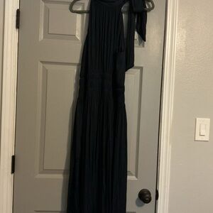 White House Black Market Navy Sleeveless Maxi Dress with Tie Accent
